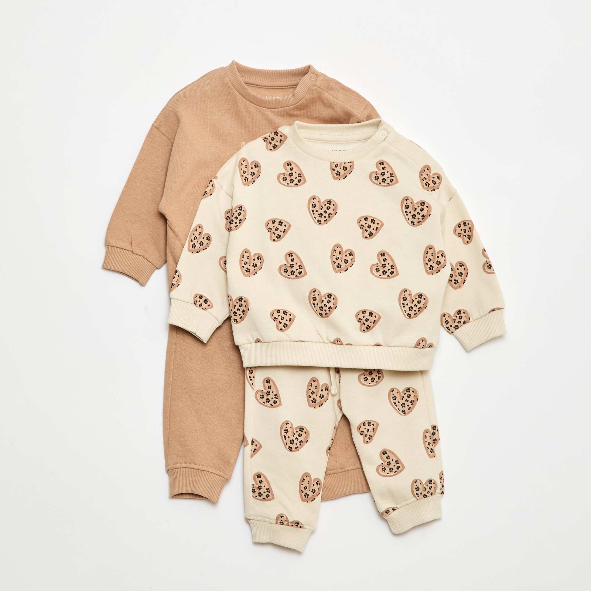 Lot de 2 ensembles pull + pantalon en coton BEIGE