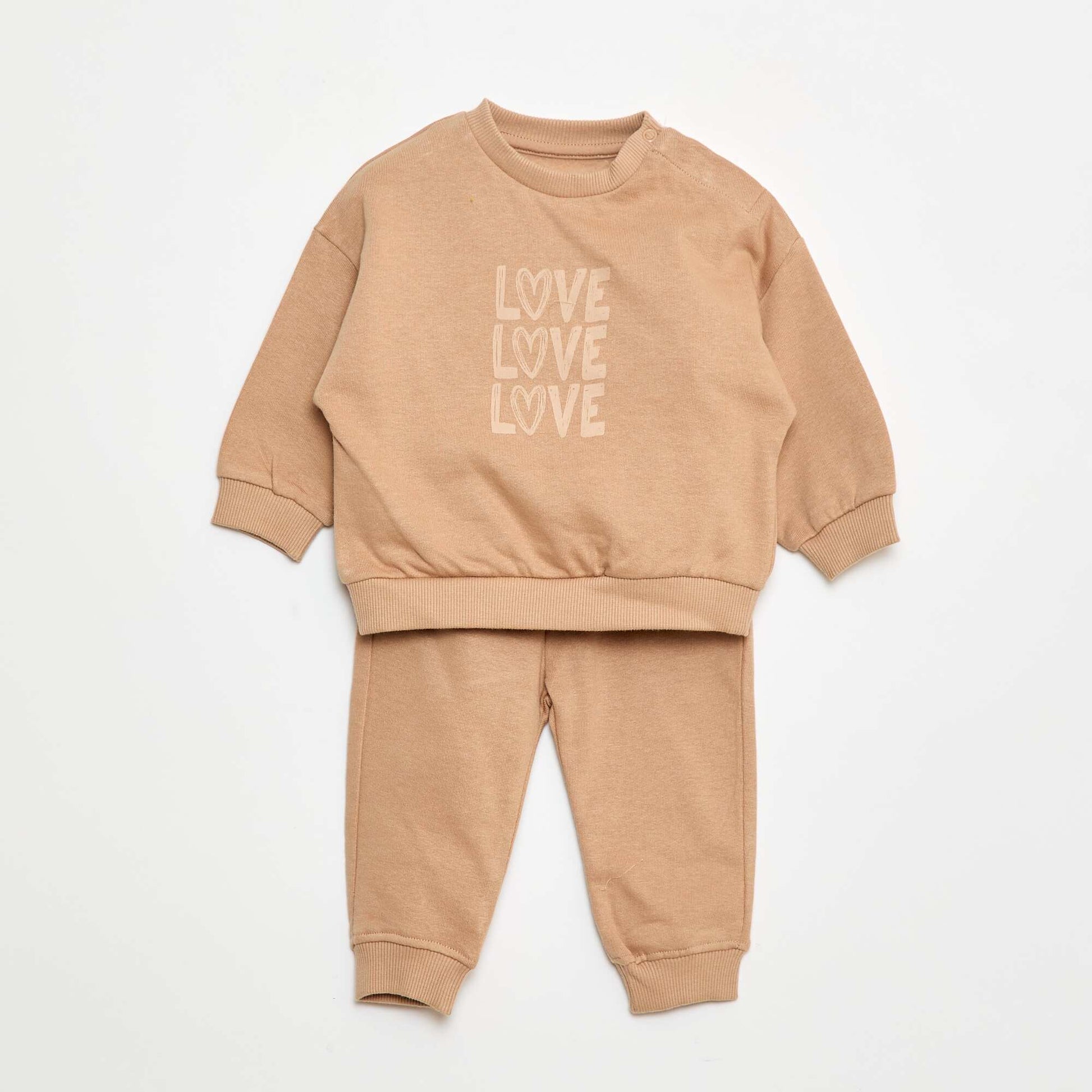 Lot de 2 ensembles pull + pantalon en coton BEIGE