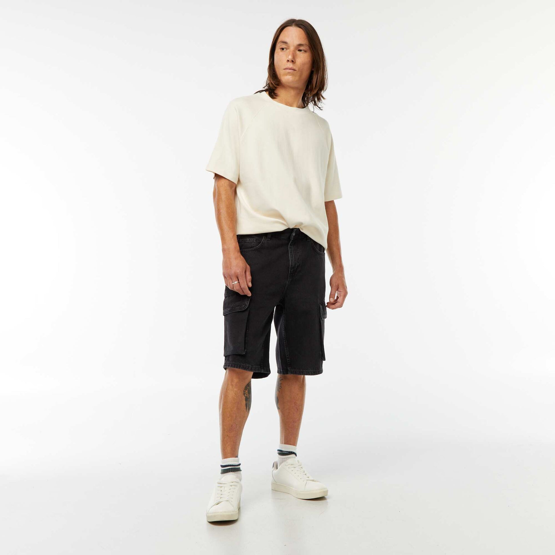 Bermuda multipoches en jean GRIS