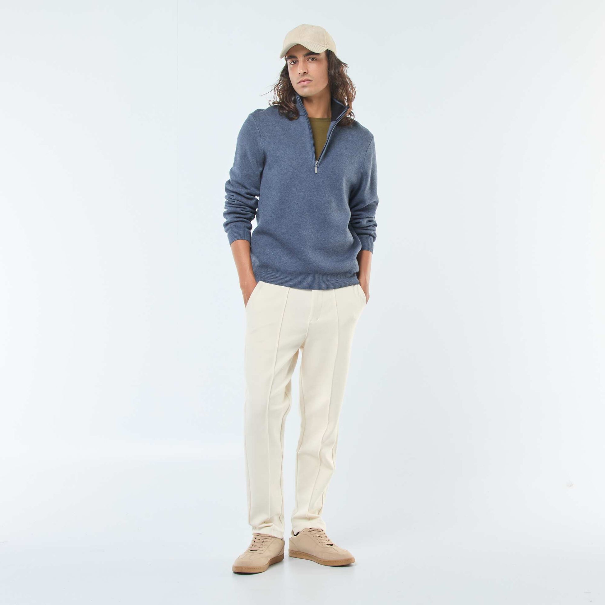 Pull col camionneur zippé en maille BLEU