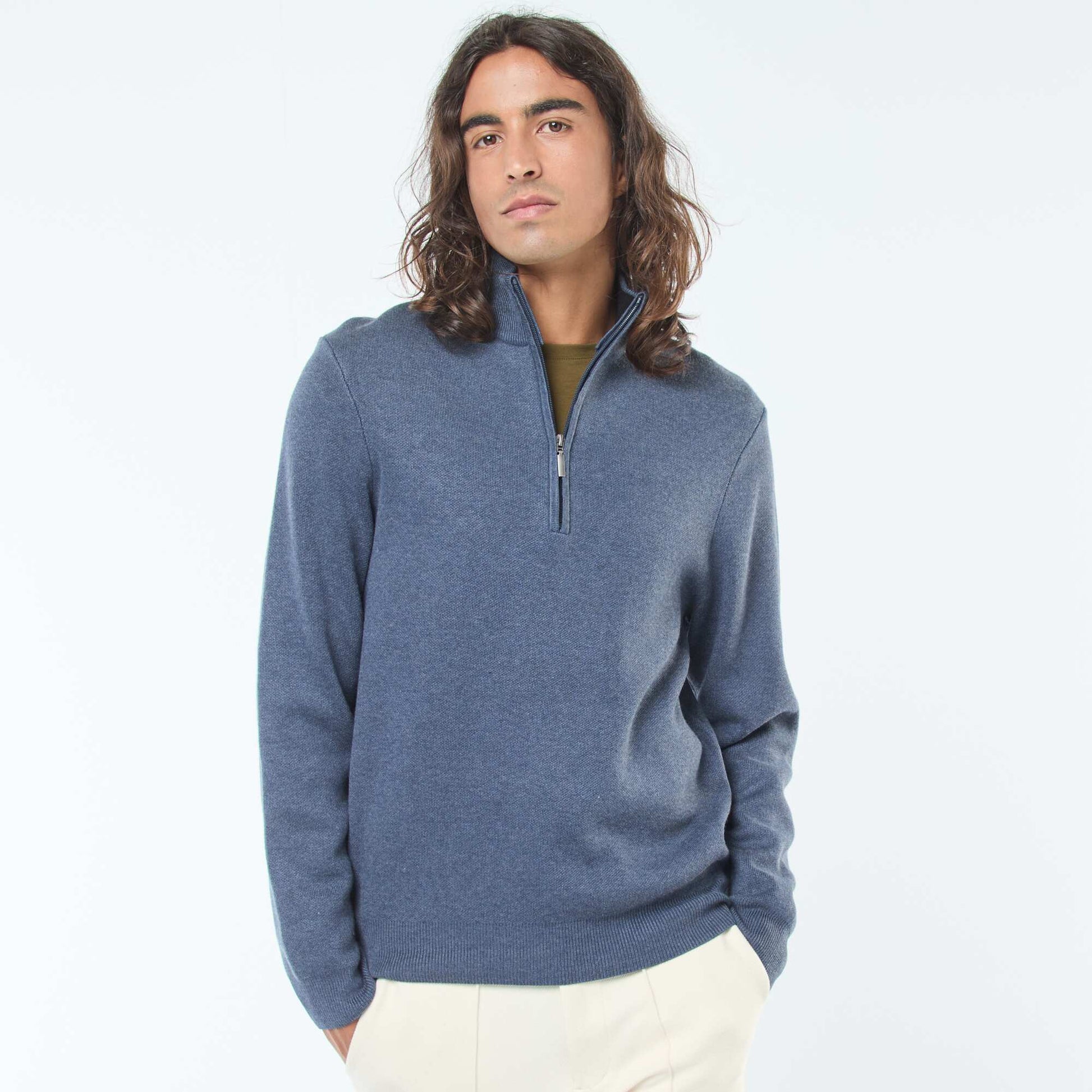 Pull col camionneur zippé en maille BLEU