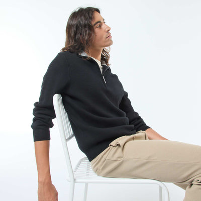 Pull col camionneur zippé en maille NOIR