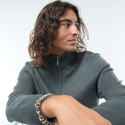 Pull col camionneur zippé en maille KAKI