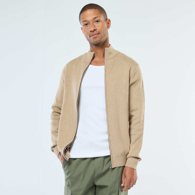 Gilet uni zippé avec col montant BEIGE