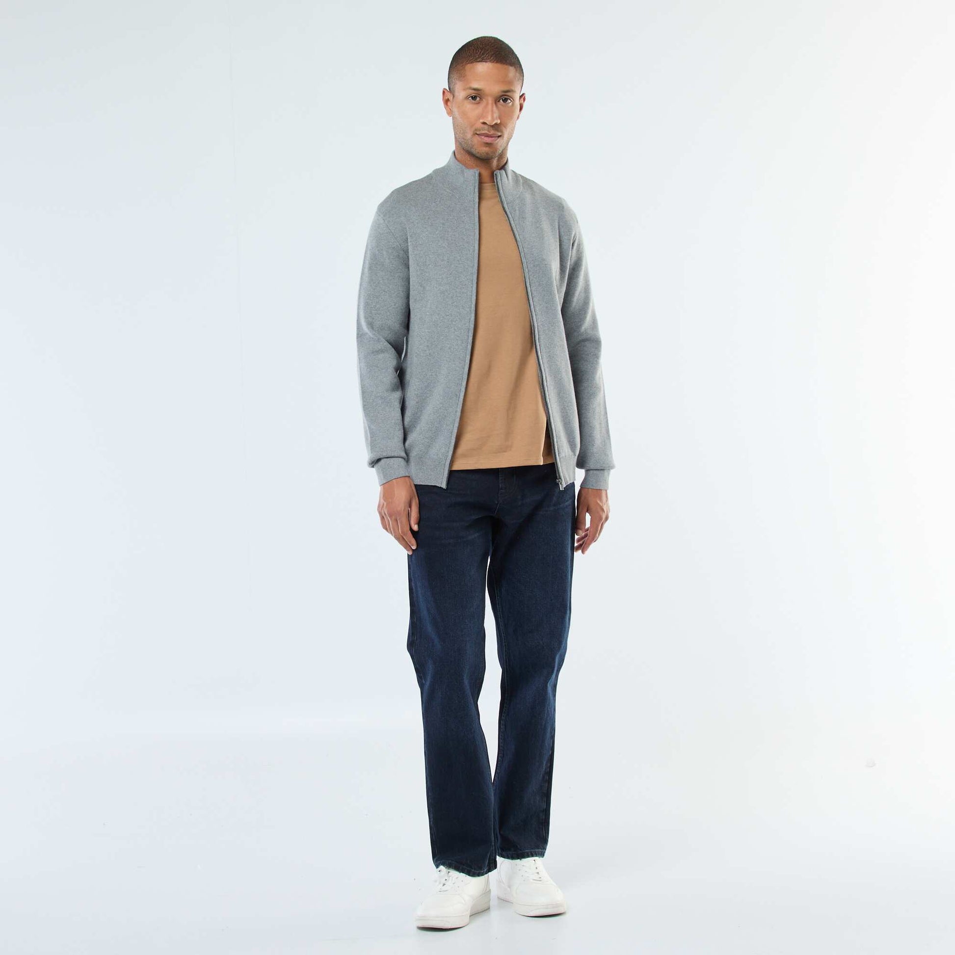 Gilet uni zippé avec col montant GRIS