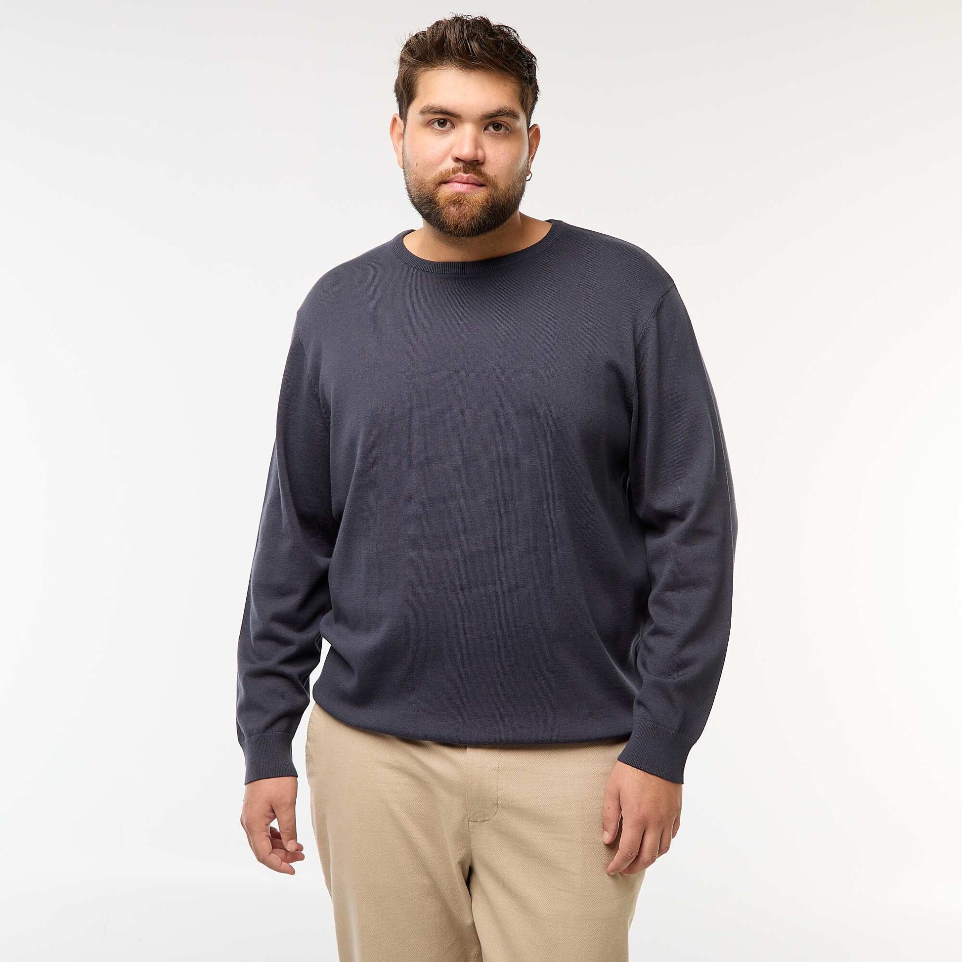 Pull en maille uni col rond BLEU