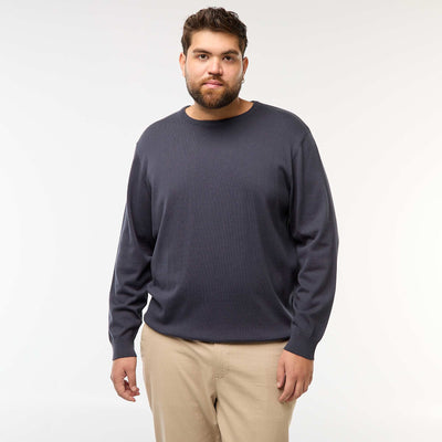 Pull en maille uni col rond BLEU