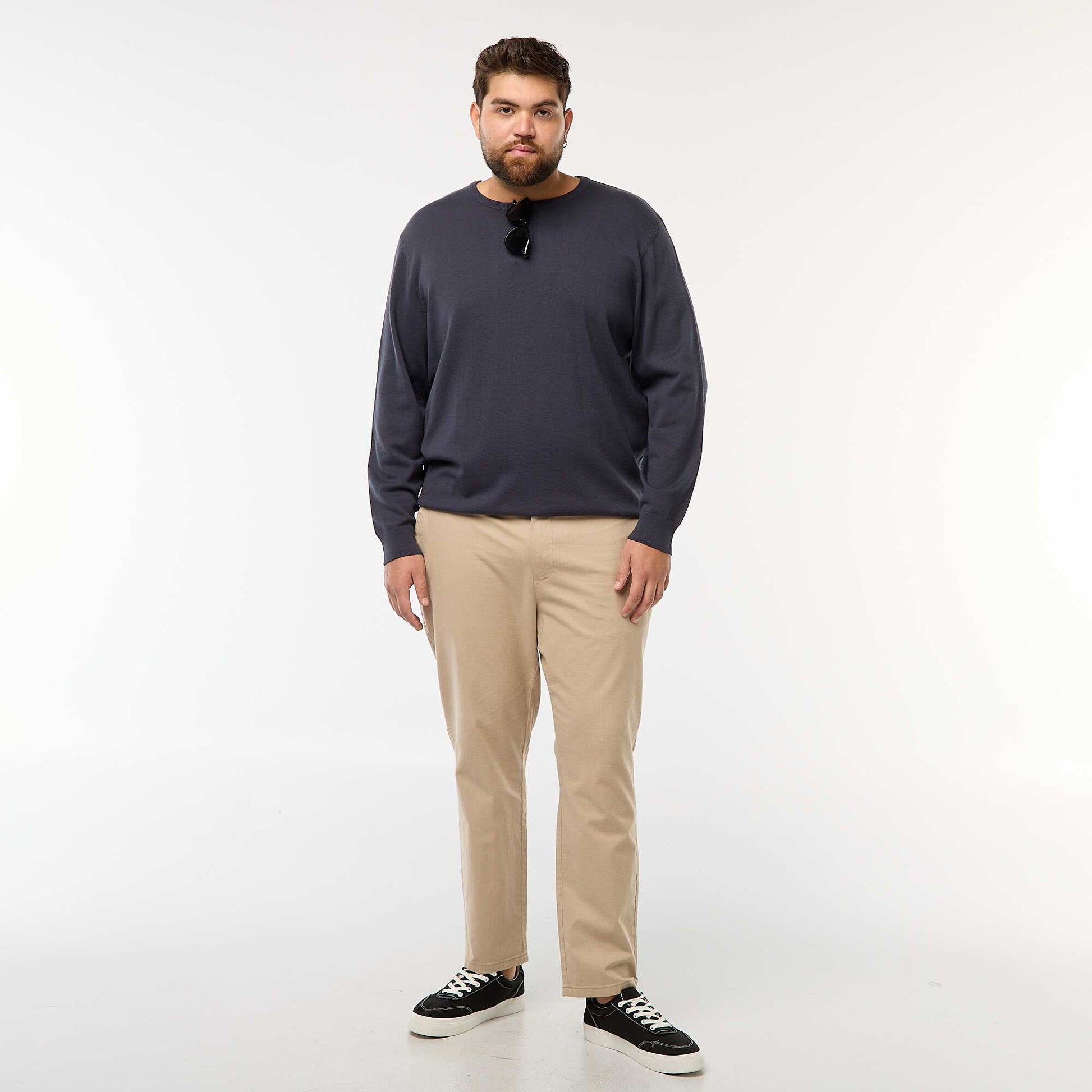 Pull en maille uni col rond BLEU