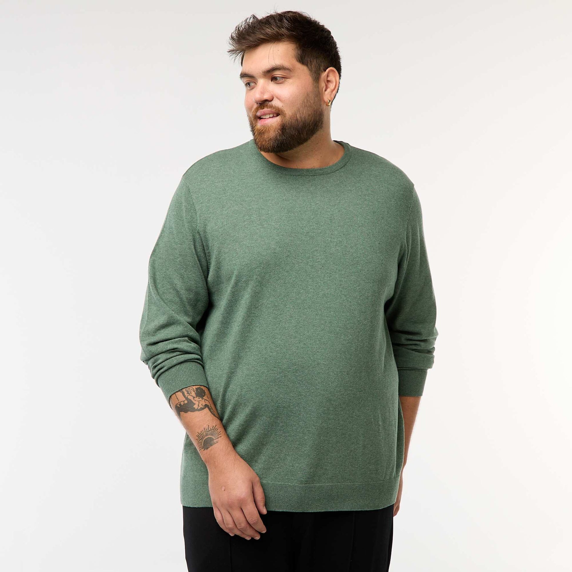 Pull en maille uni col rond VERT