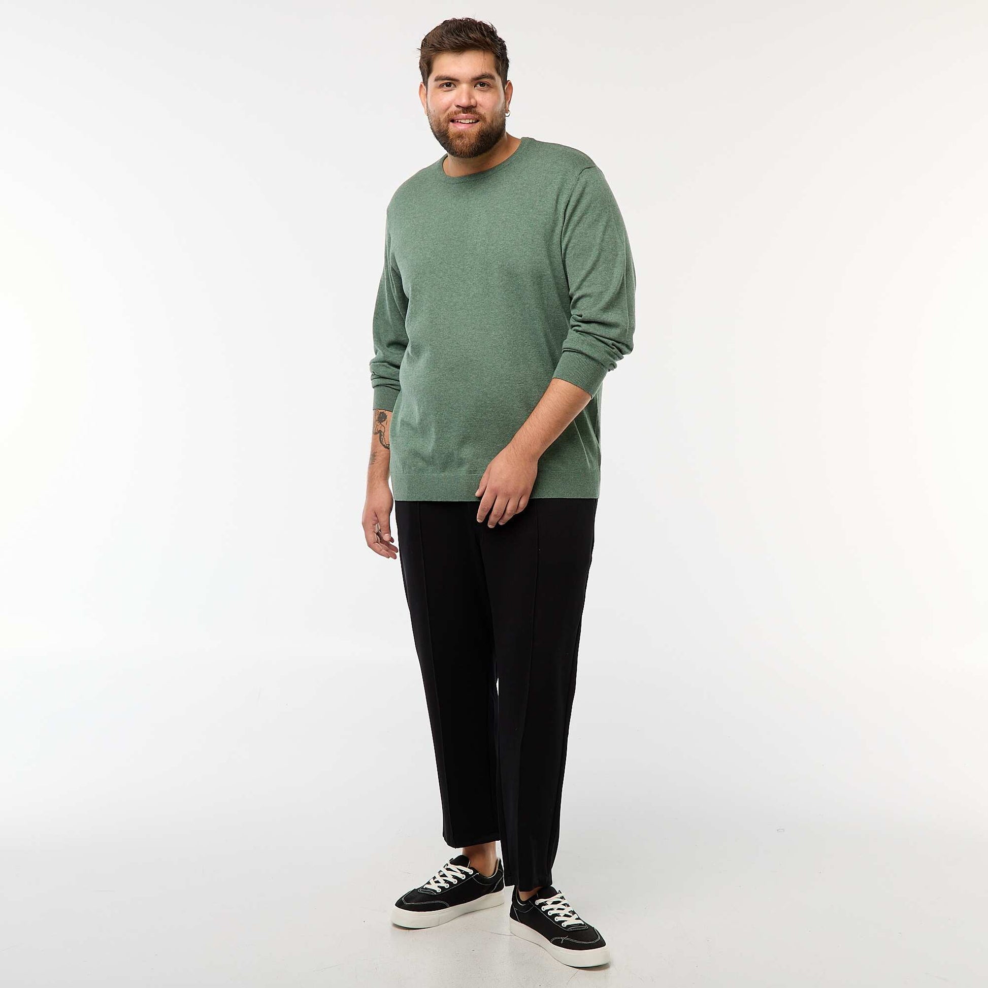 Pull en maille uni col rond VERT