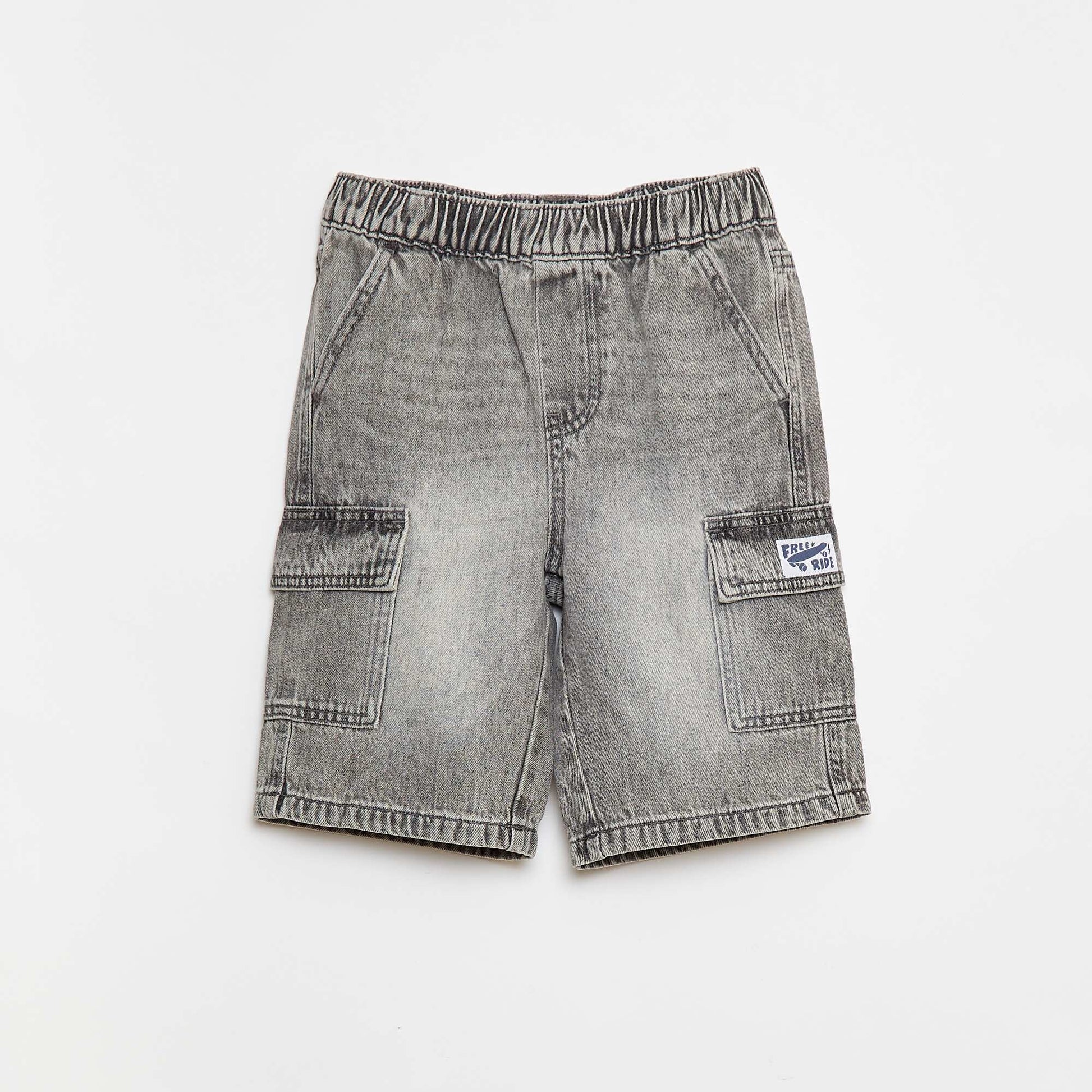 Bermuda en denim avec multi-poches GRIS