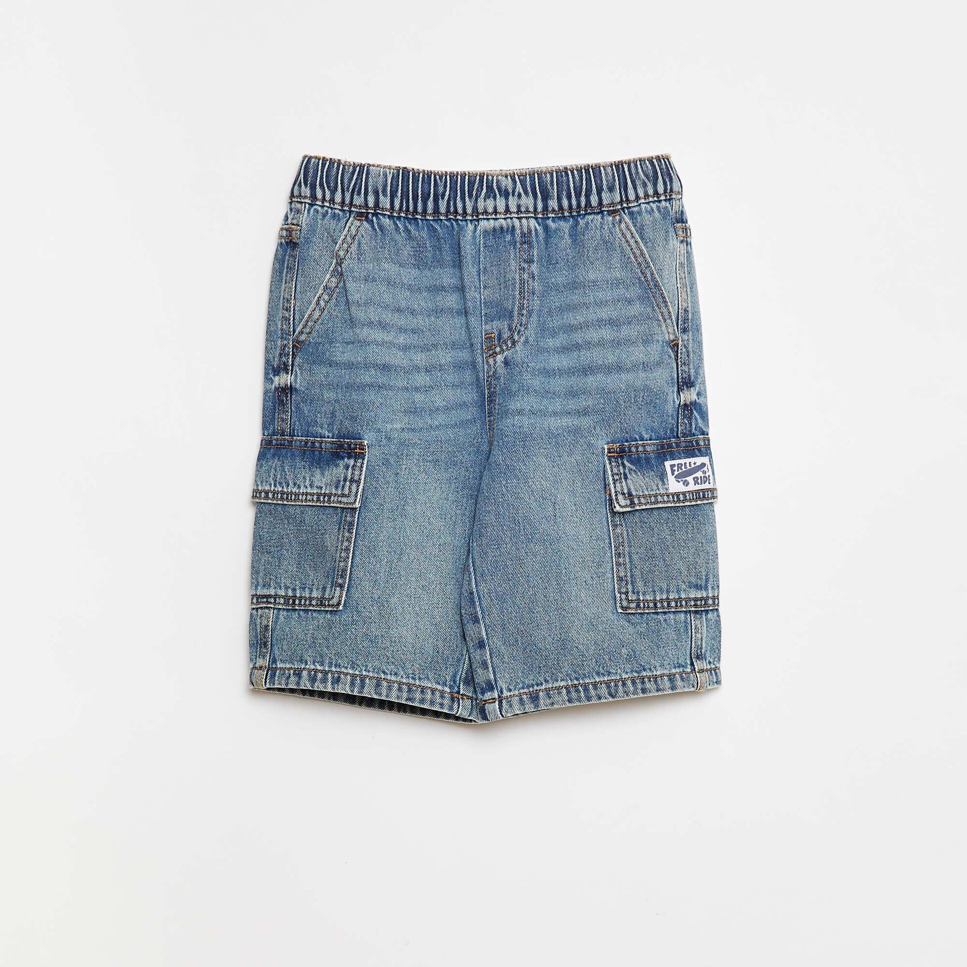 Bermuda en denim avec multi-poches BLEU