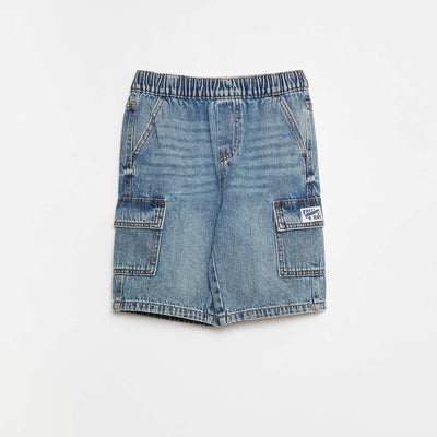 Bermuda en denim avec multi-poches BLEU