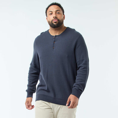 Pull en maille piquée avec col rond boutonné BLEU