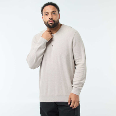 Pull en maille piquée avec col rond boutonné BEIGE