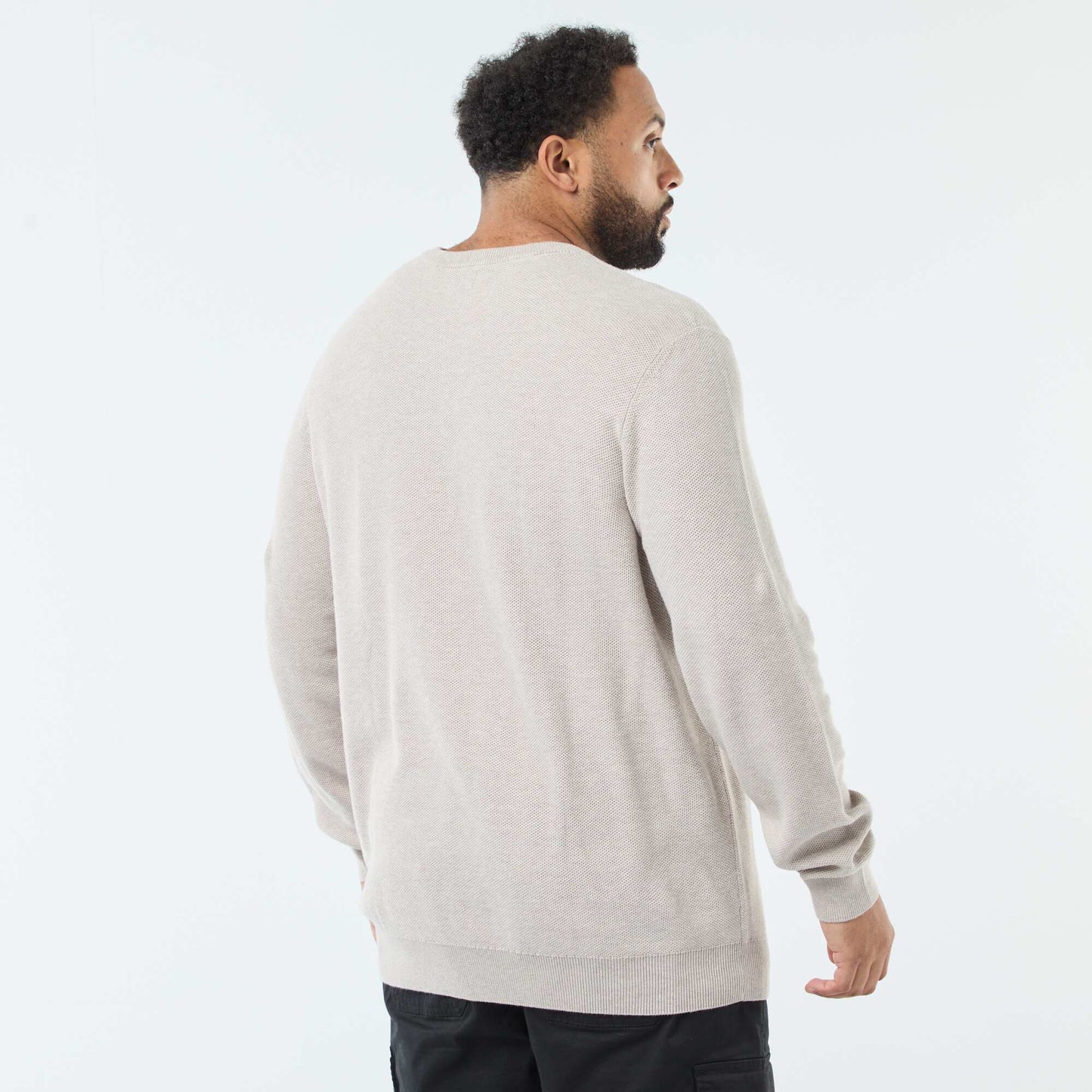 Pull en maille piquée avec col rond boutonné BEIGE