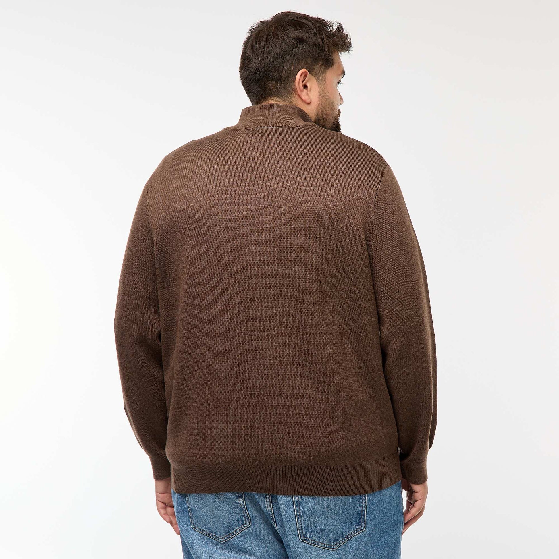 Sweat uni avec col montant zippé façon camionneur MARRON