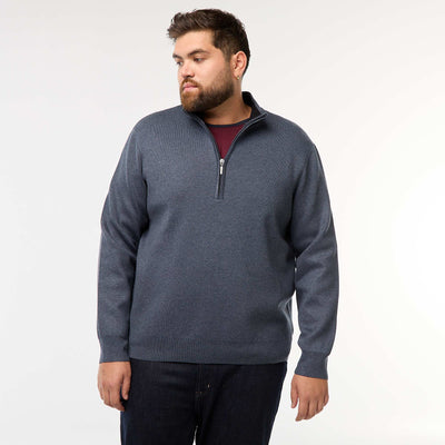 Sweat uni avec col montant zippé façon camionneur BLEU