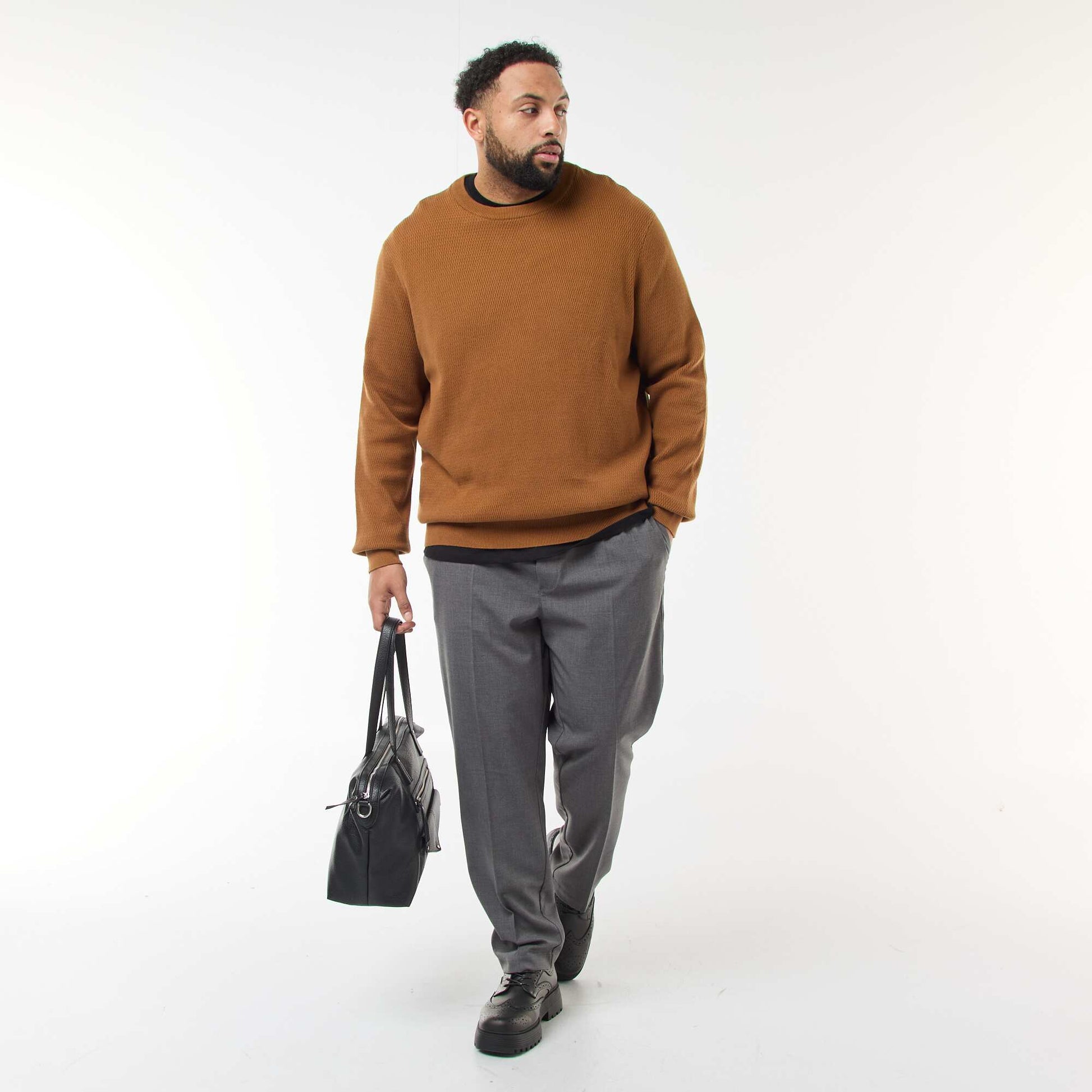 Pull en maille uni MARRON