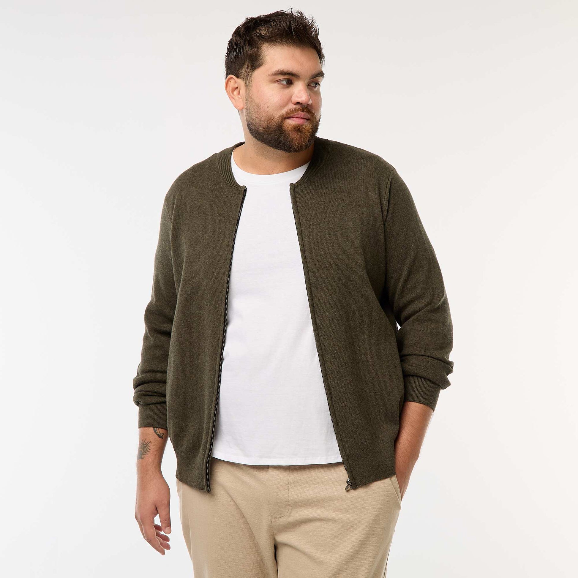 Gilet en maille tricot à ouverture zippée VERT