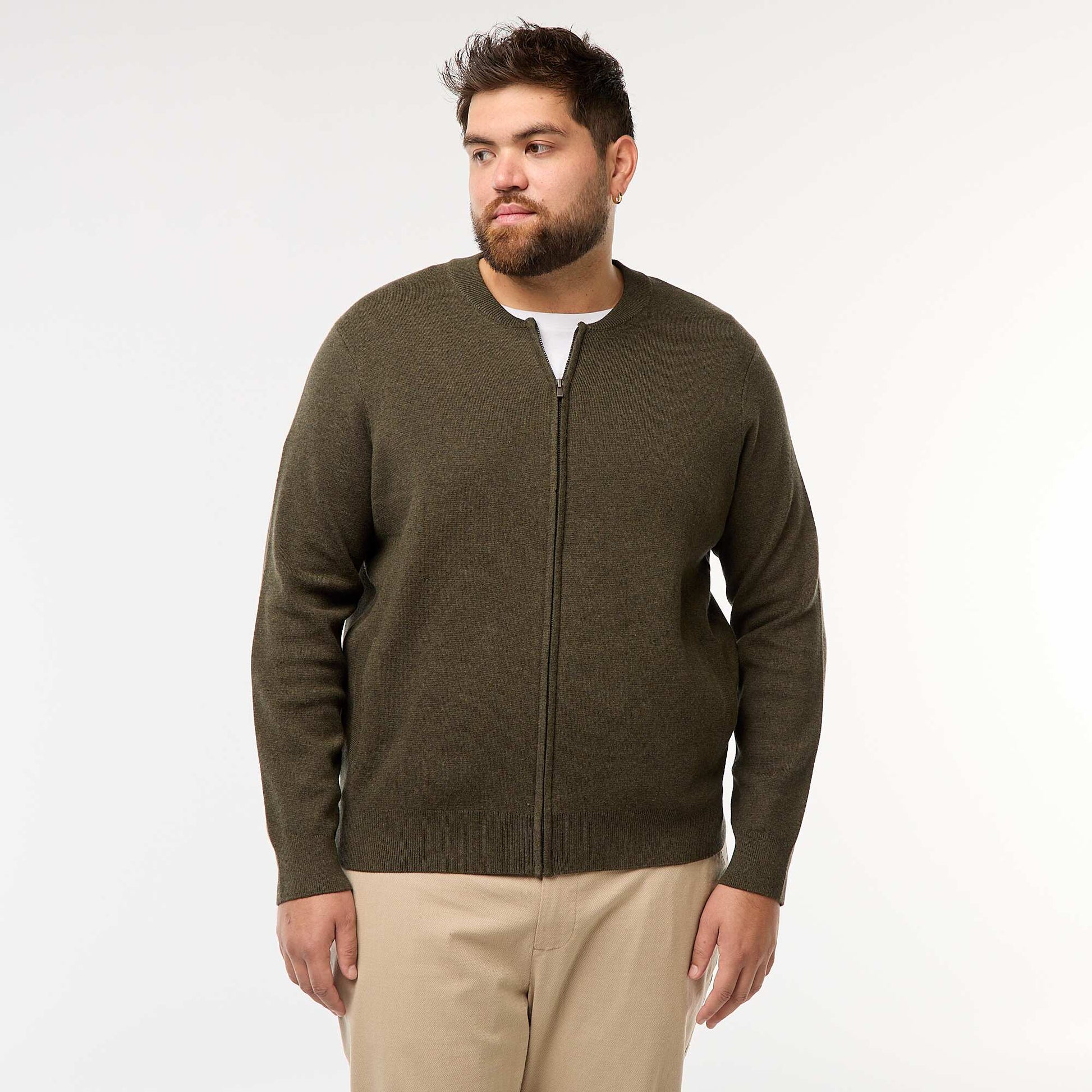 Gilet en maille tricot  à ouverture zippée VERT