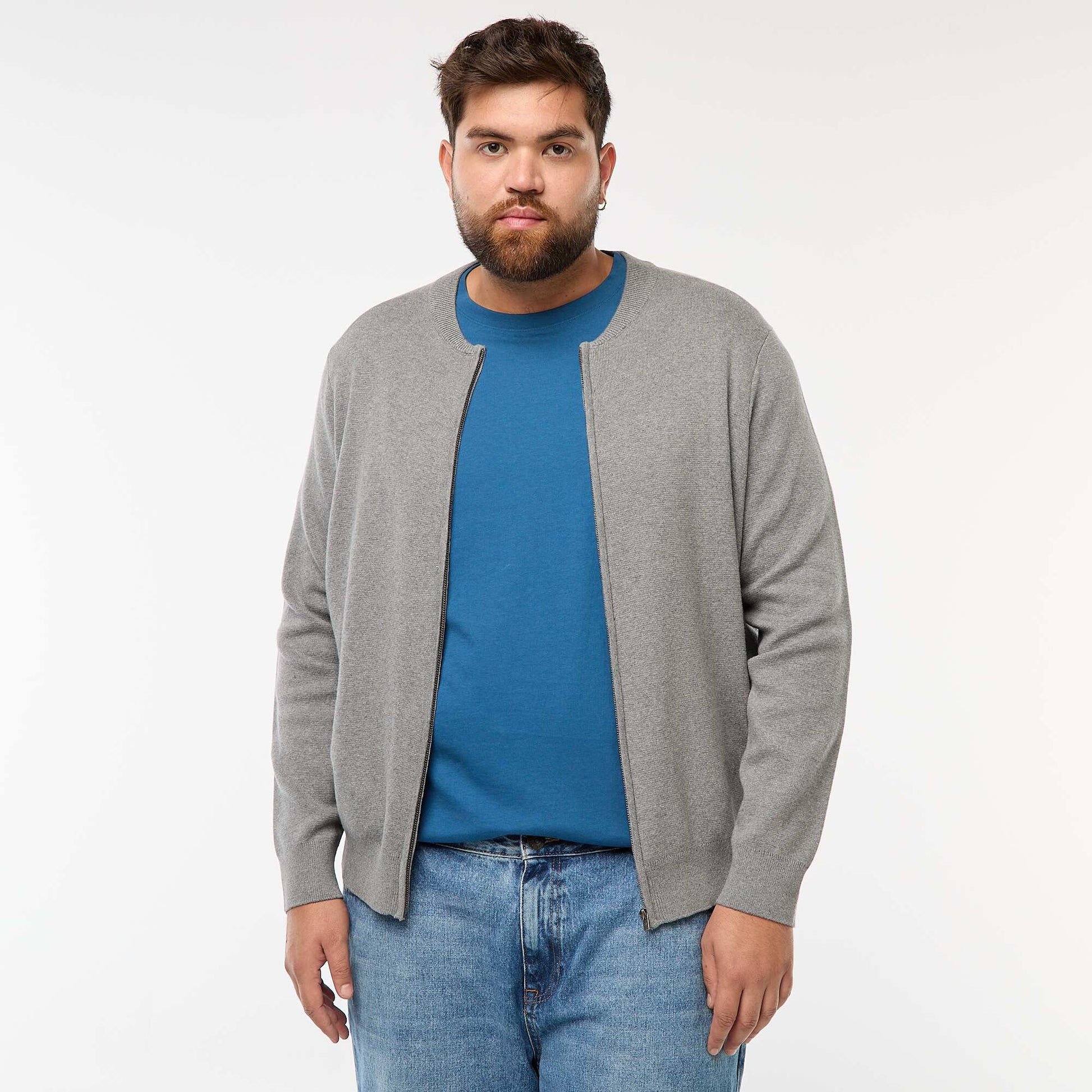 Gilet en maille tricot à ouverture zippée GRIS