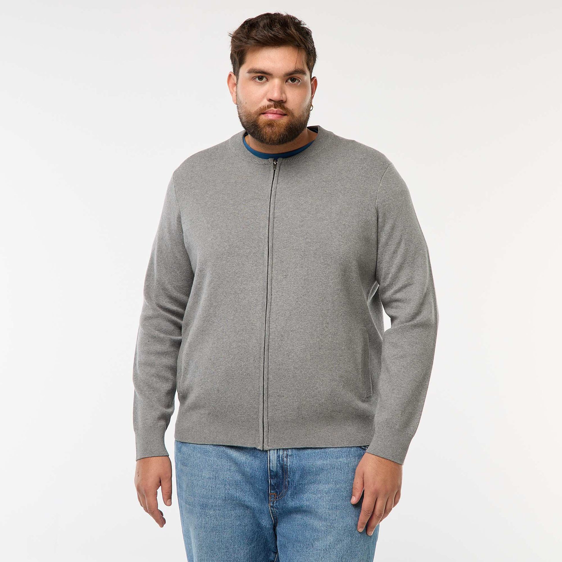 Gilet en maille tricot  à ouverture zippée GRIS