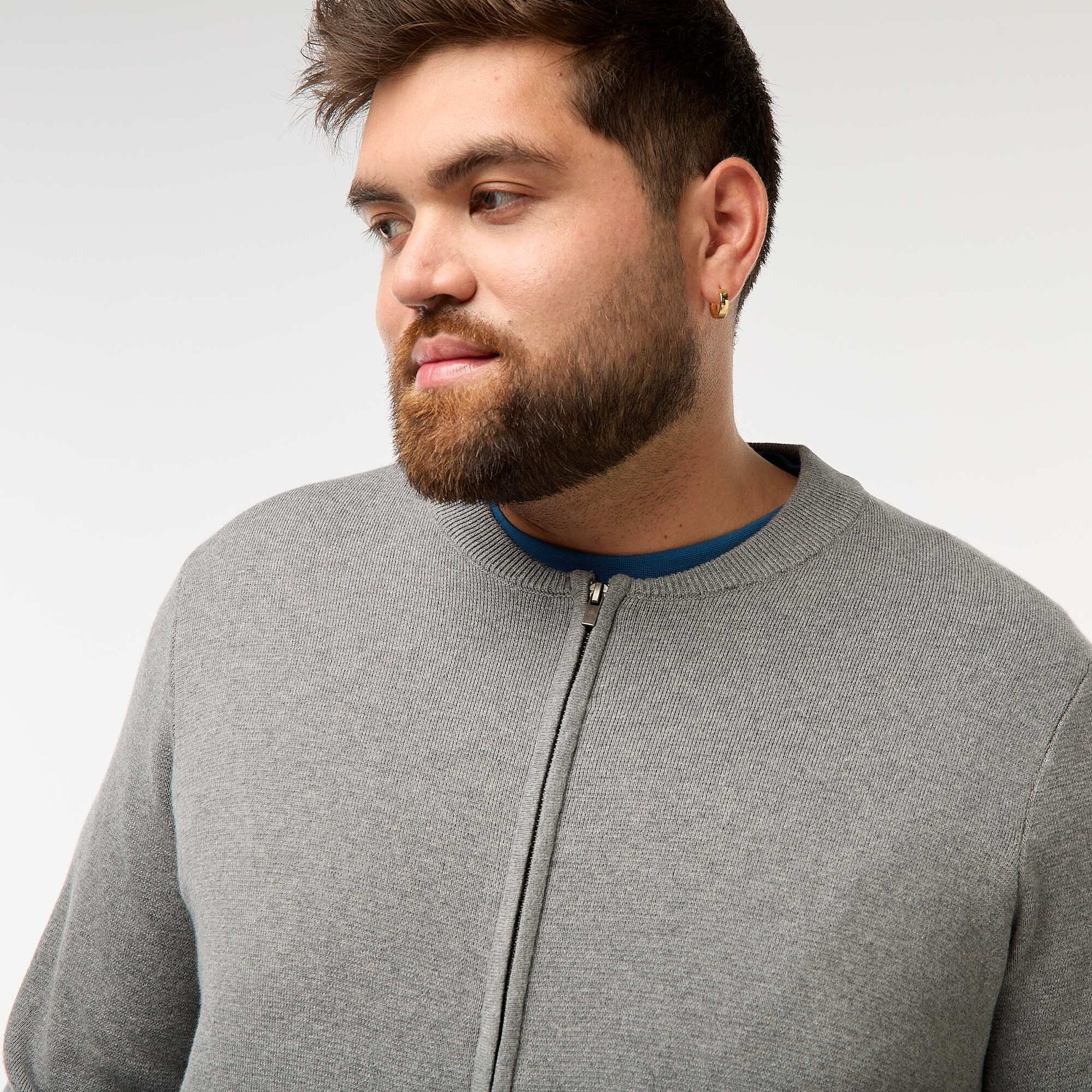Gilet en maille tricot  à ouverture zippée GRIS