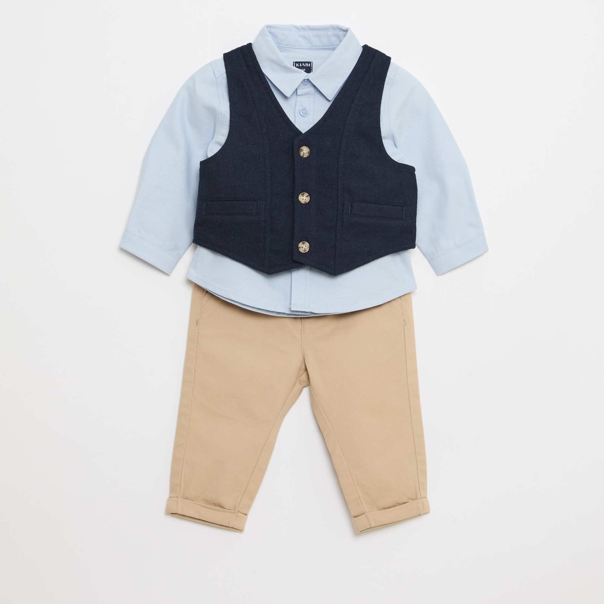 Ensemble chemise + pantalon + gilet - 3 pièces BLEU