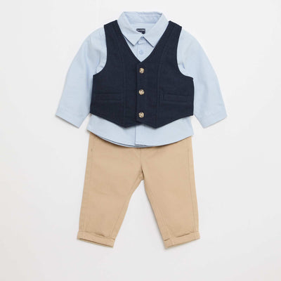Ensemble chemise + pantalon + gilet - 3 pièces BLEU