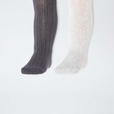 Lot de 2 collants côtelés chauds GRIS