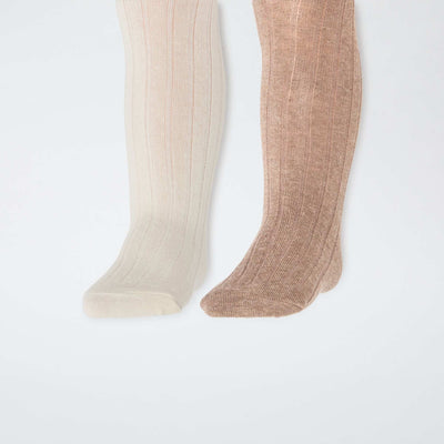 Lot de 2 collants côtelés chauds MARRON