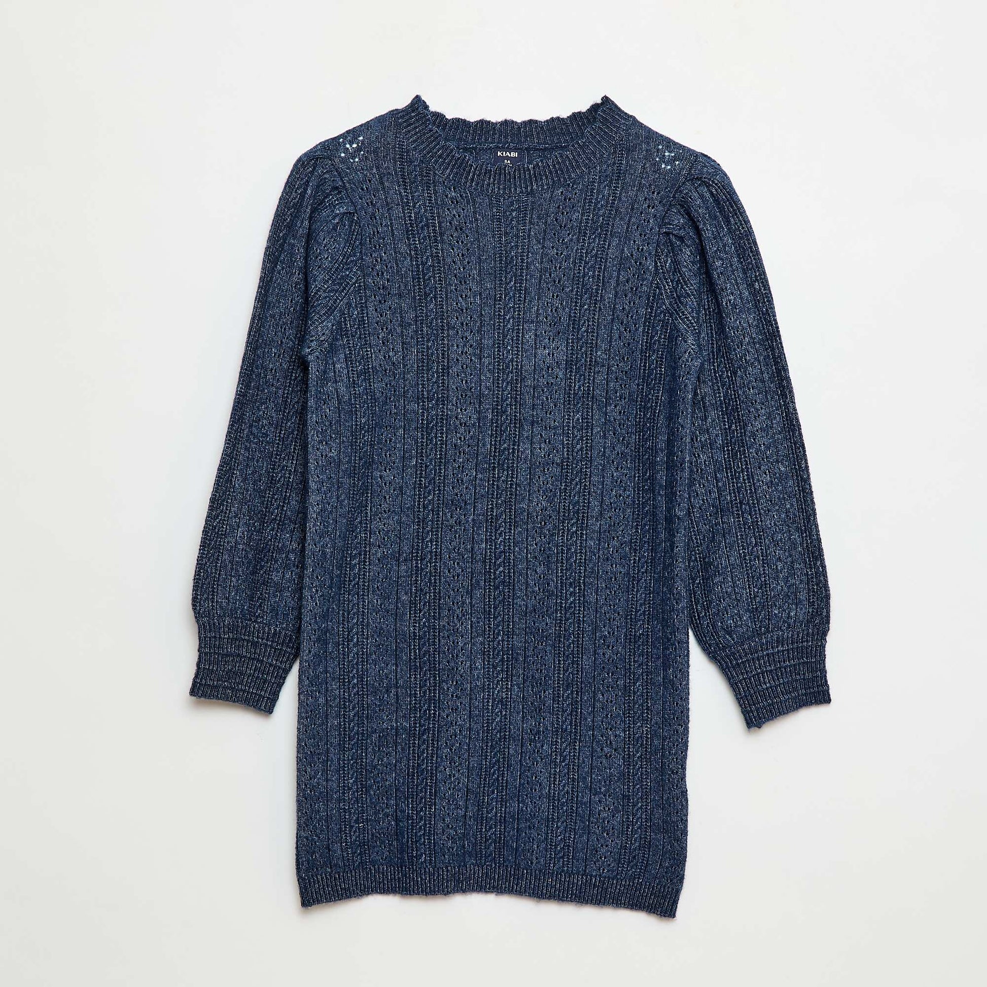 Robe pull en maille tricot ajourée BLEU