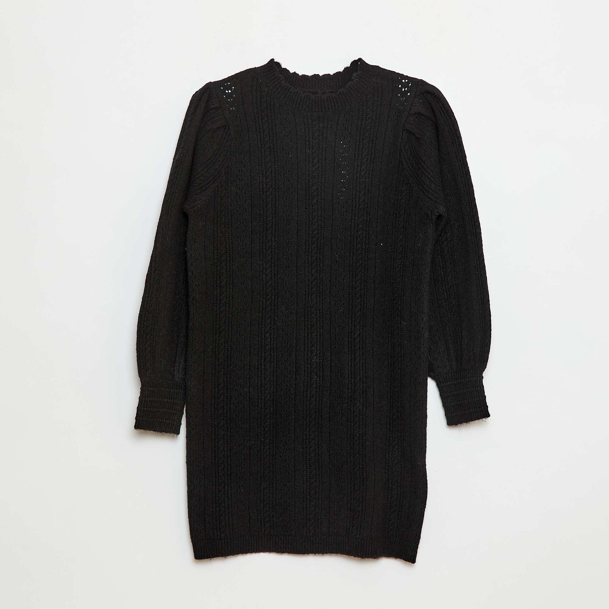 Robe pull en maille tricot ajourée NOIR