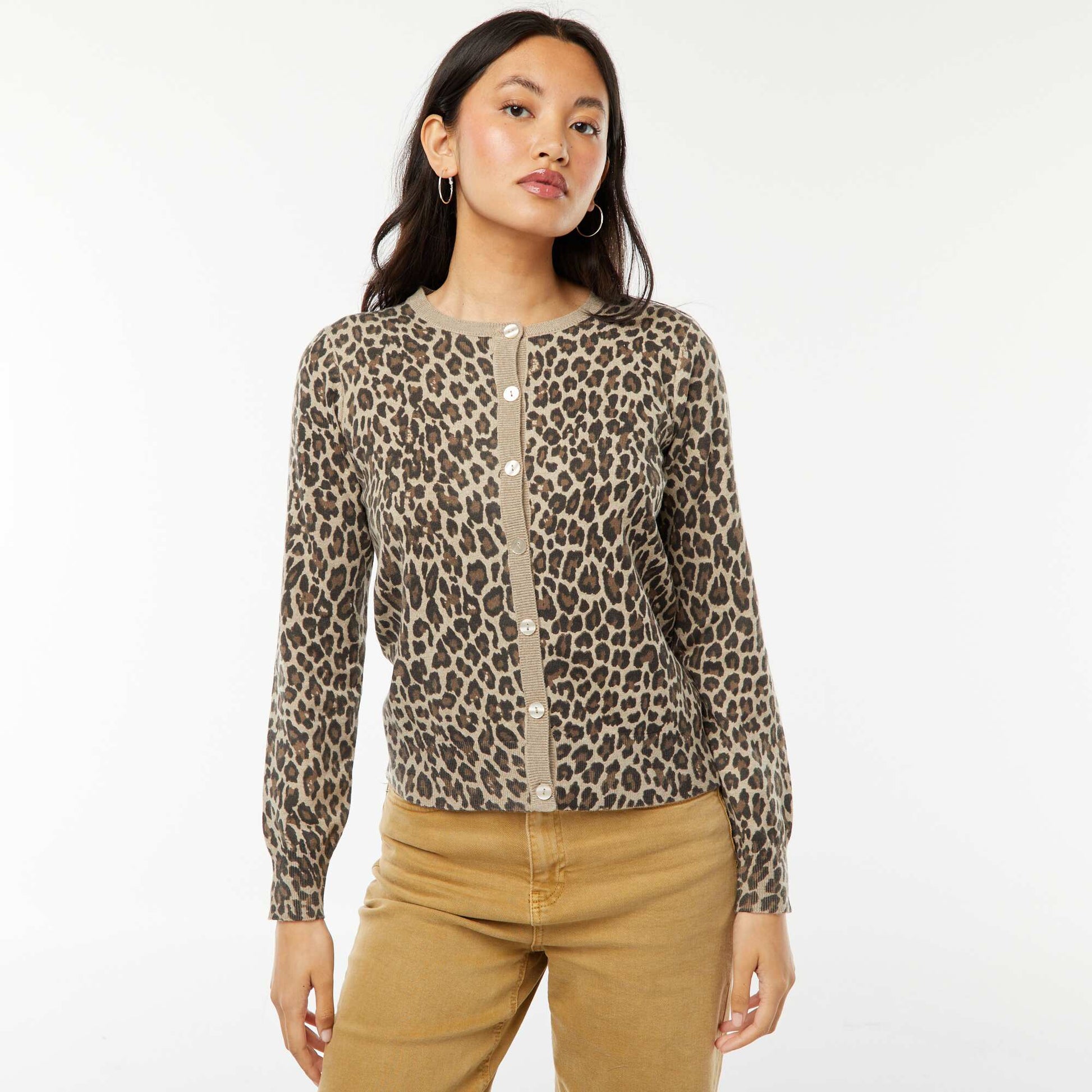Gilet en maille fine jauge avec boutons BEIGE