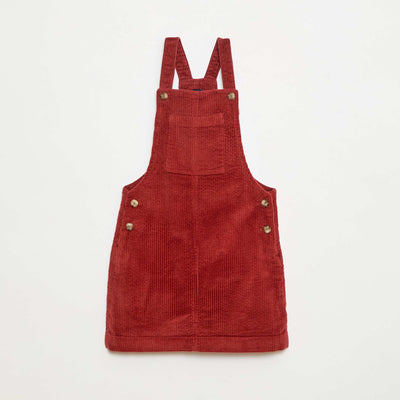 Robe salopette à poche en velours côtelé ROUGE