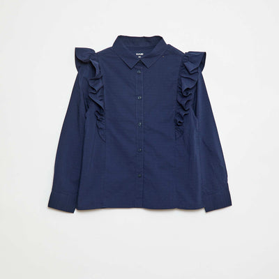 Chemise en popeline volantée BLEU MARINE