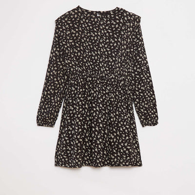 Robe fluide à fleurs en maille crêpe NOIR