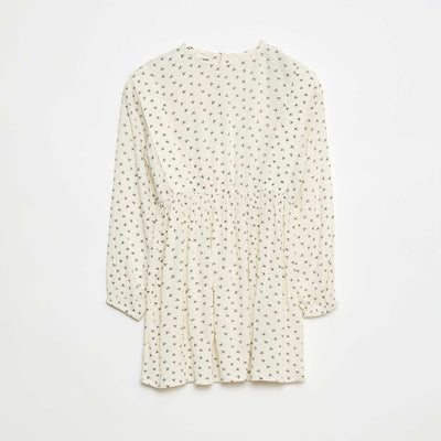 Robe fluide à fleurs en maille crêpe BEIGE