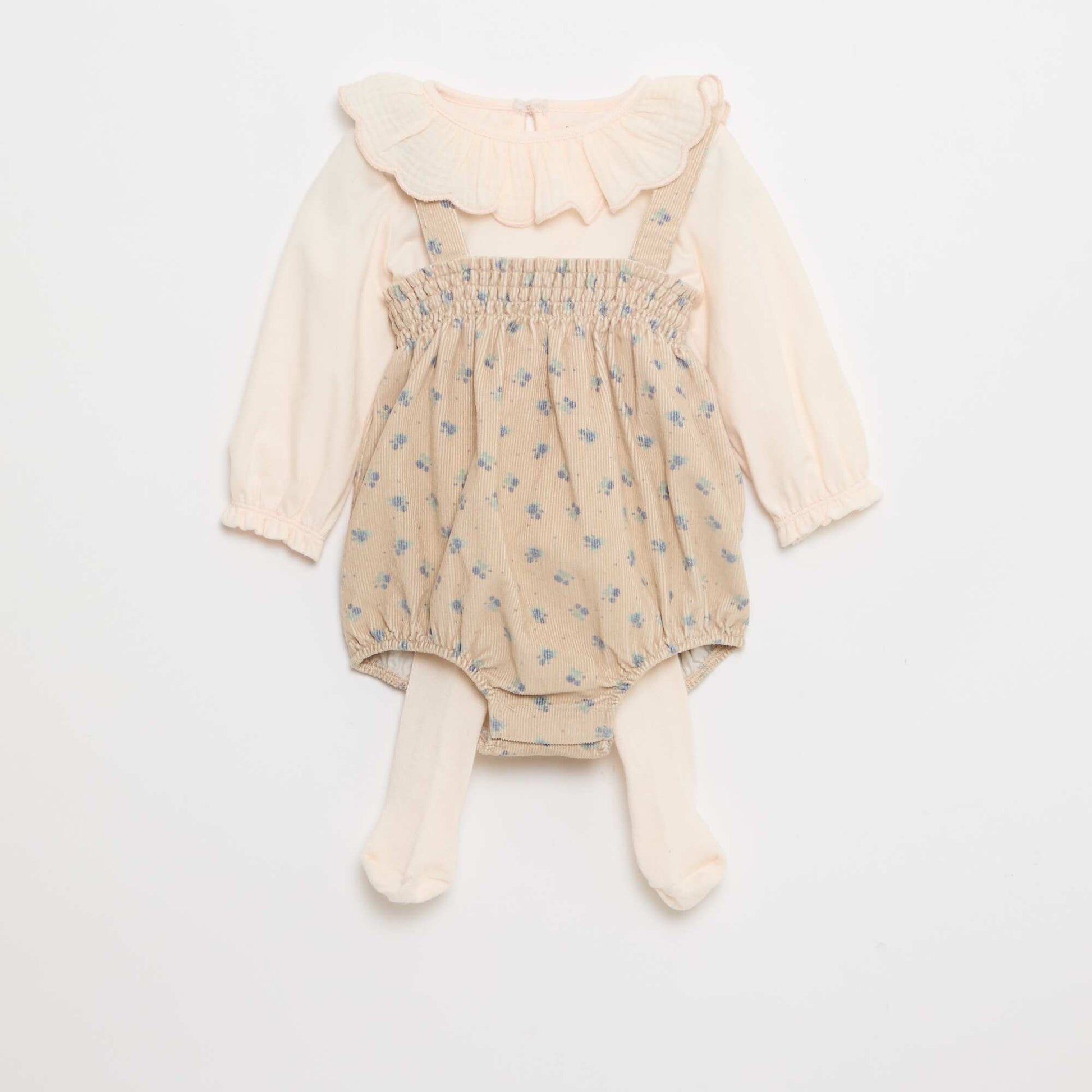 Ensemble short à bretelles + t-shirt + collants - 3 pièces BEIGE