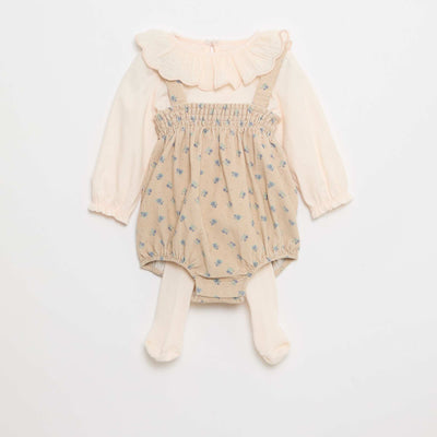 Ensemble short à bretelles + t-shirt + collants - 3 pièces BEIGE