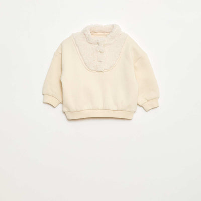 Sweat col montant effet moutonné BLANC