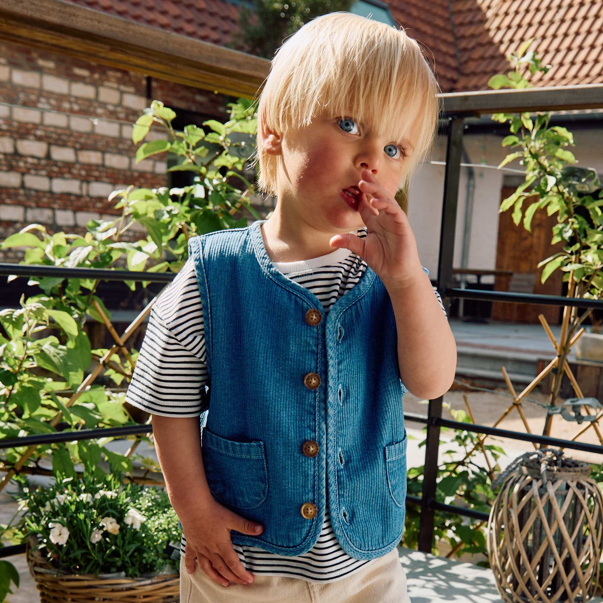Veste sans manches effet jean côtelé BLEU