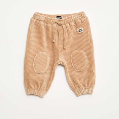 Pantalon en velours côtelé avec taille élastiquée BEIGE