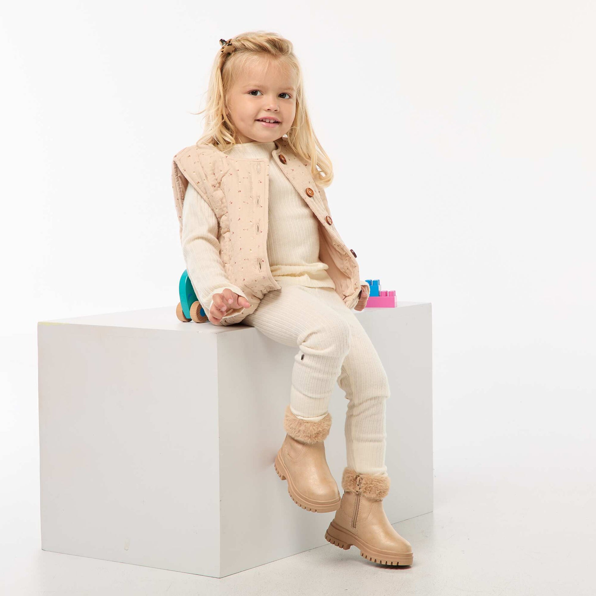 Ensemble côtelé avec veste sans manches - 3 pièces BEIGE