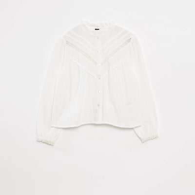 Blouse en gaze de coton plumetis BLANC