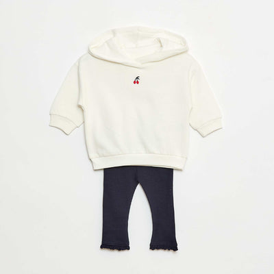 Ensemble sweat à capuche + legging maille BLANC