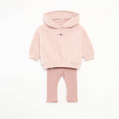 Ensemble sweat à capuche + legging maille ROSE