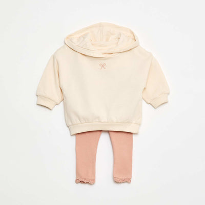 Ensemble sweat à capuche + legging maille ROSE