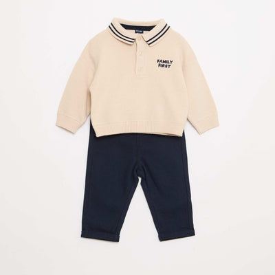 Ensemble polo chaud + pantalon - 2 pièces BEIGE